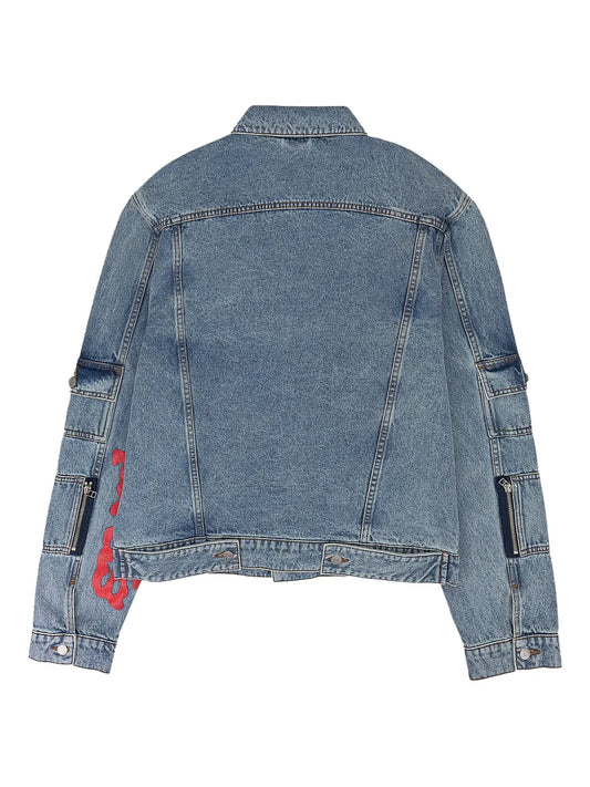 Sp5der flap-pocket denim jacket