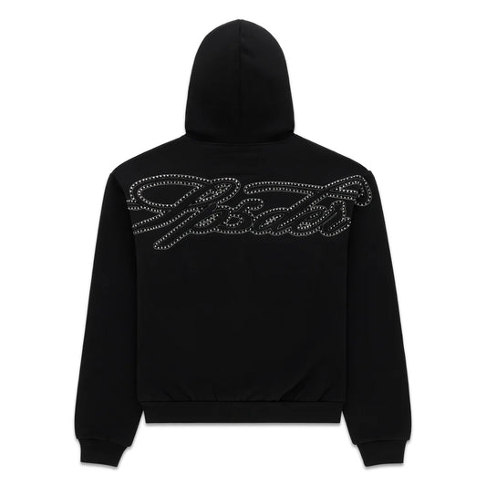 Sp5der Rhinestone Script Zip Hoodie Black
