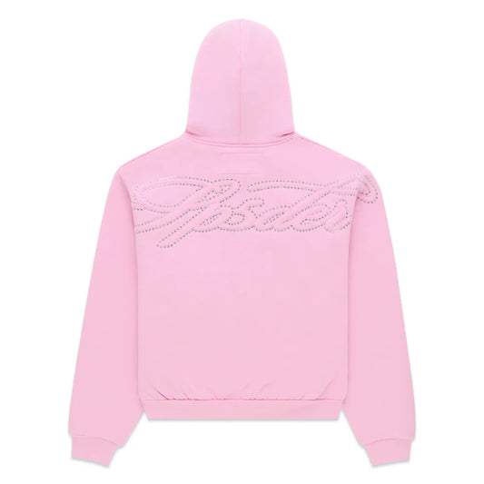 Sp5der Rhinestone Script Zip Hoodie Pink