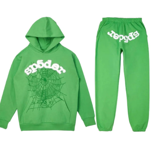 Sp5der White Printed Green Tracksuit