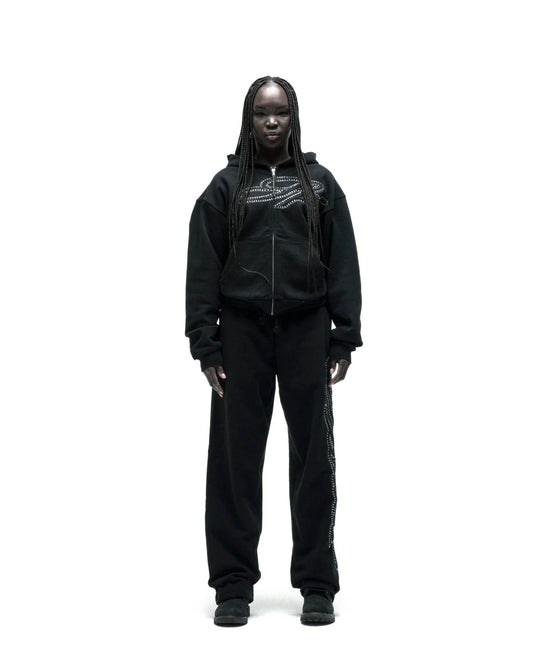 Sp5der Rhinestone Script Zip Tracksuit Black