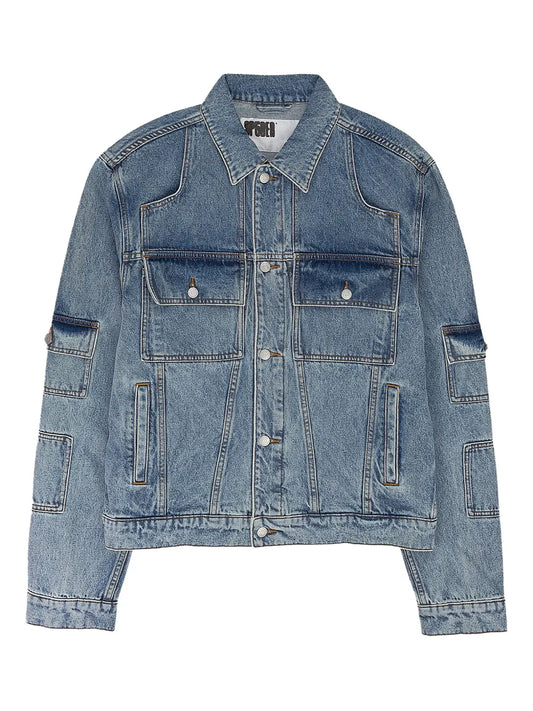Sp5der flap-pocket denim jacket