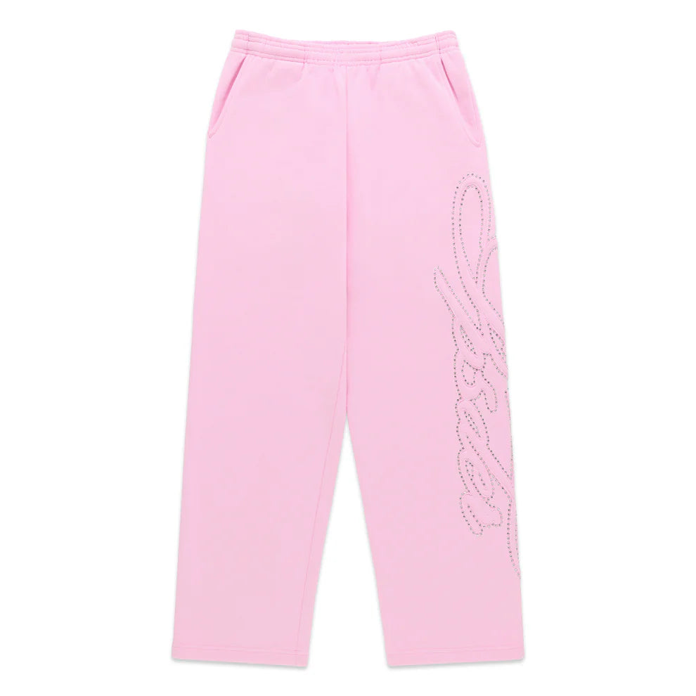 Sp5der Rhinestone Script Wide Leg Sweatpant