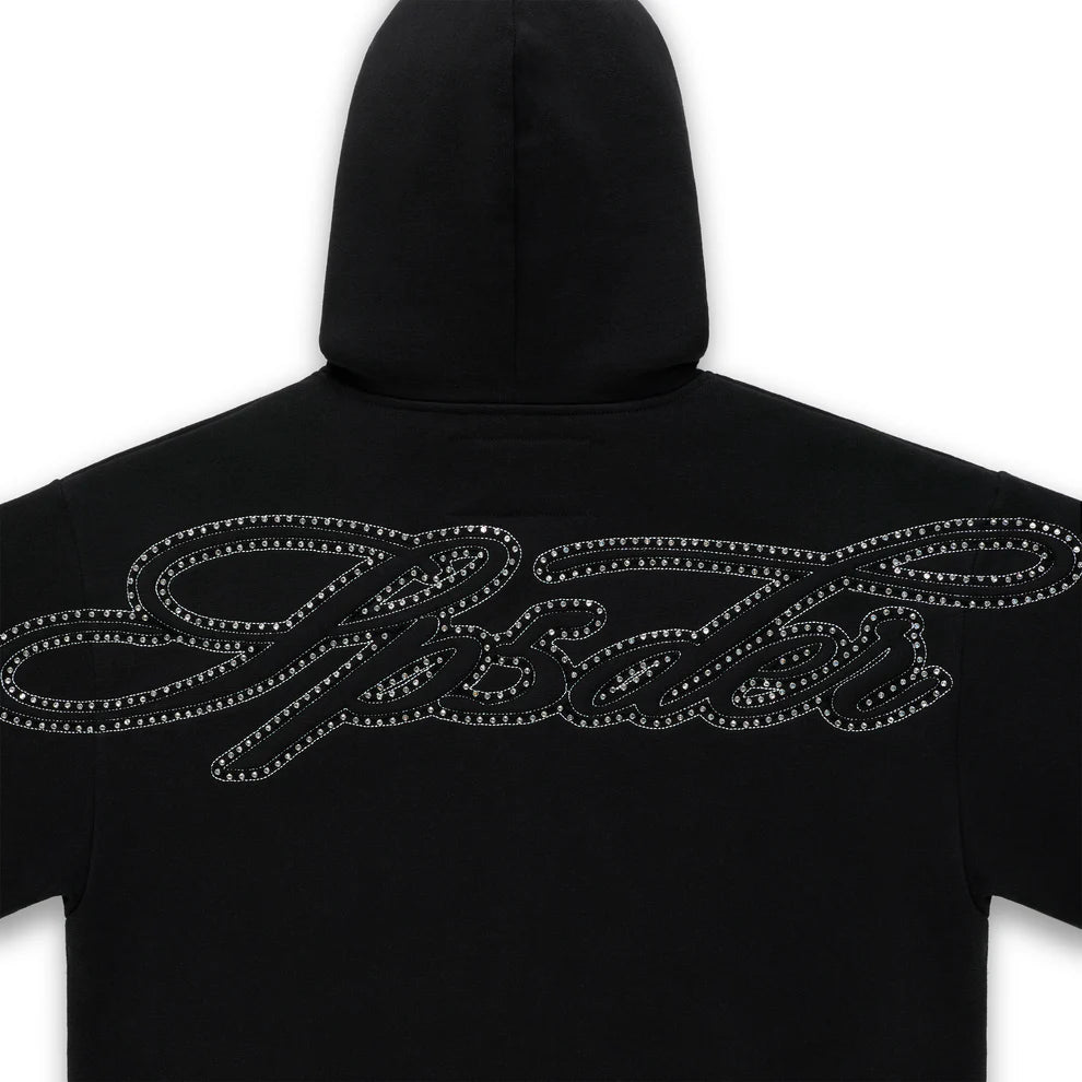 Sp5der Rhinestone Script Zip Hoodie Black
