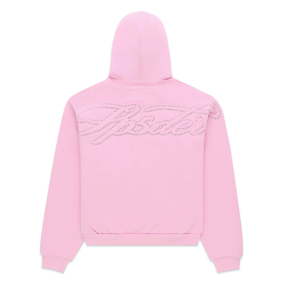 Sp5der Rhinestone Script Zip Hoodie Pink