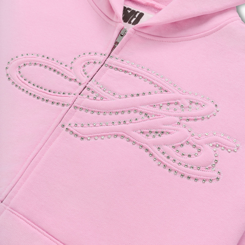 Sp5der Rhinestone Script Zip Tracksuit Pink