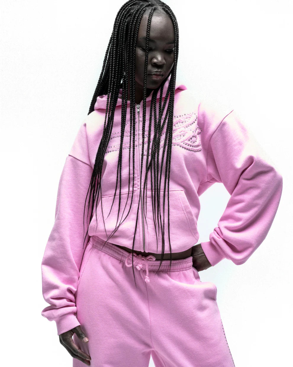 Sp5der Rhinestone Script Zip Tracksuit Pink