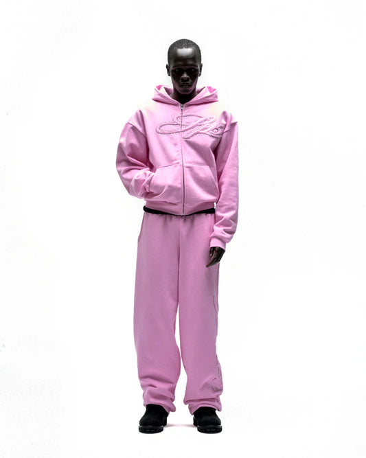 Sp5der Rhinestone Script Zip Tracksuit Pink