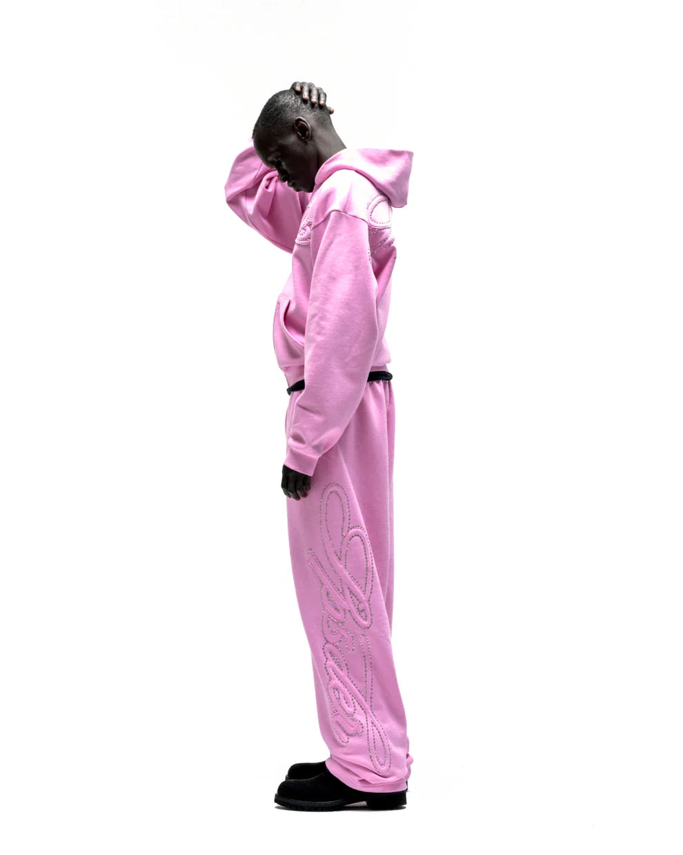Sp5der Rhinestone Script Zip Tracksuit Pink