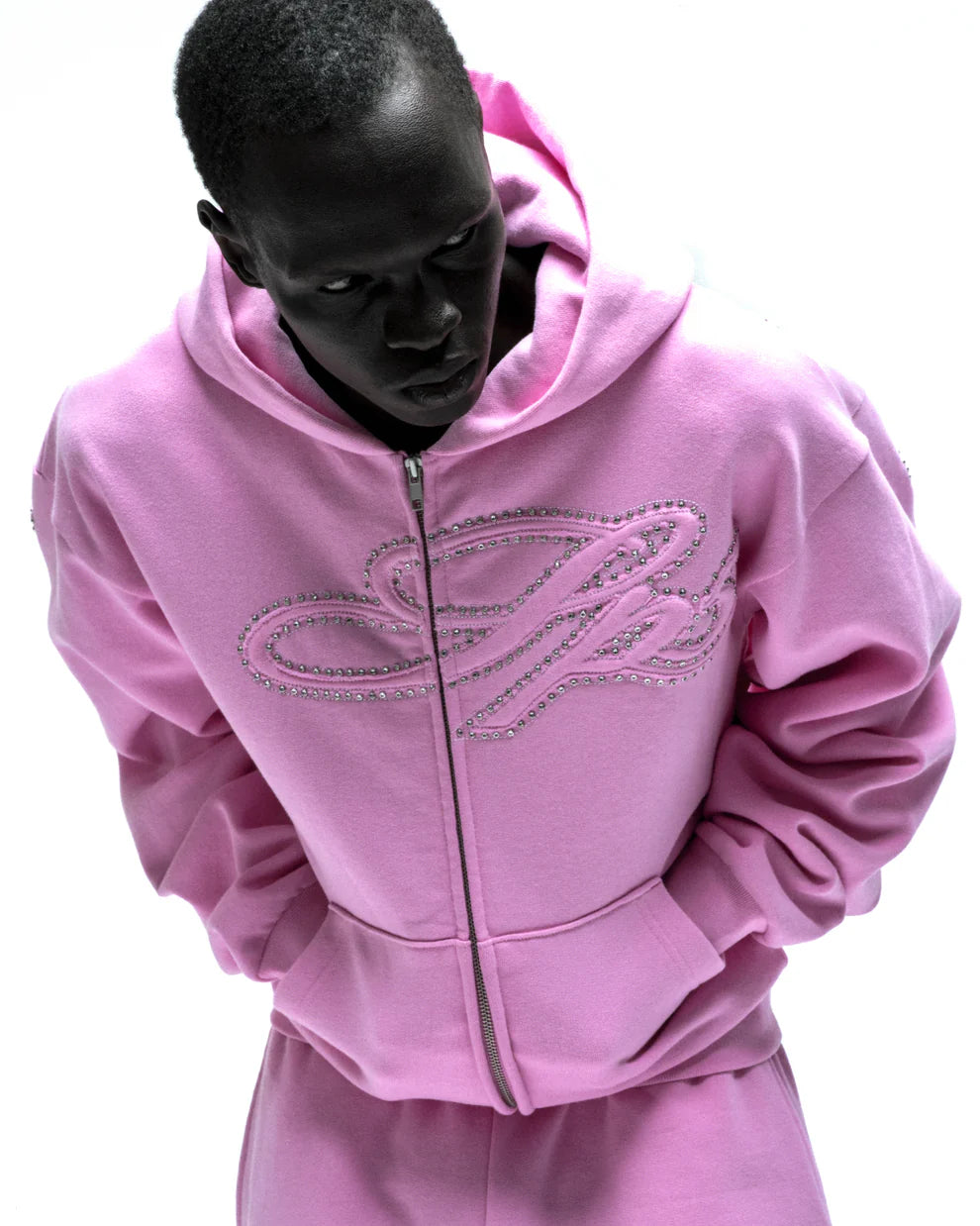 Sp5der Rhinestone Script Zip Tracksuit Pink