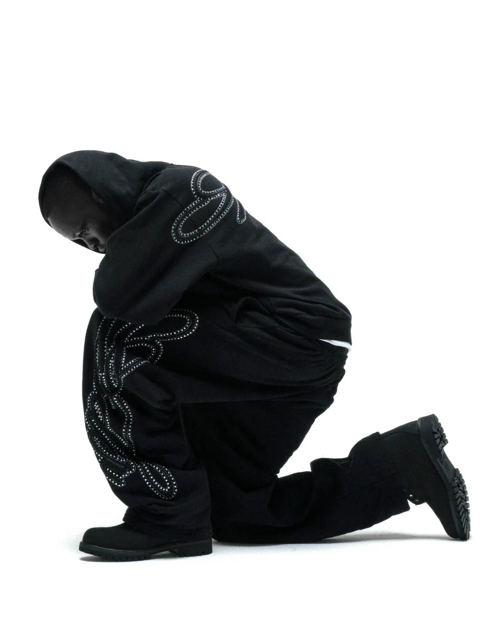Sp5der Rhinestone Script Zip Hoodie Black