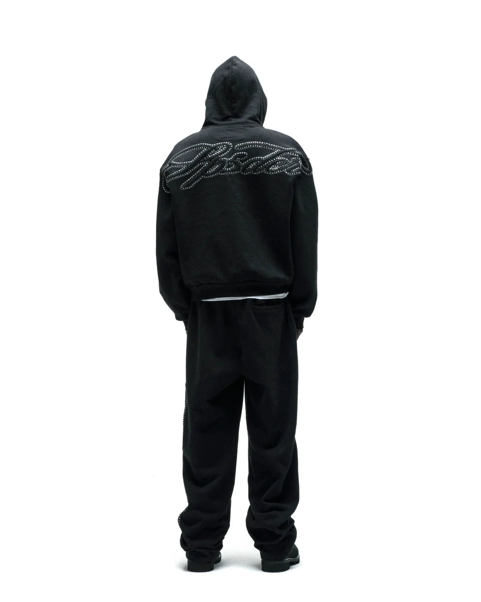 Sp5der Rhinestone Script Zip Tracksuit Black