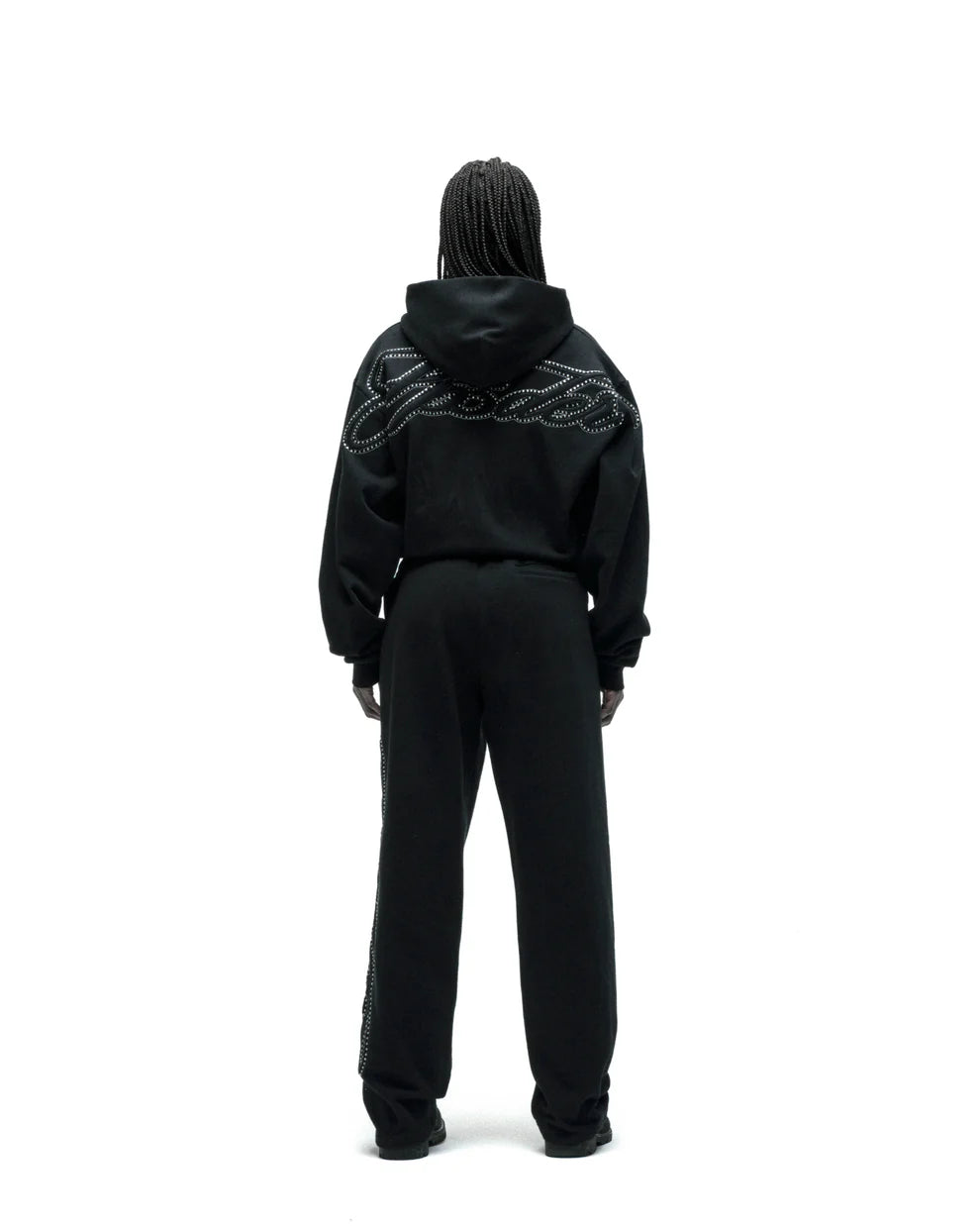 Sp5der Rhinestone Script Zip Hoodie Black